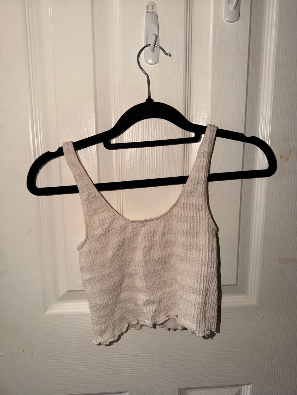 Women's Ivory Ribbed Tank Crop Top - Sleeveless Scoop Neck